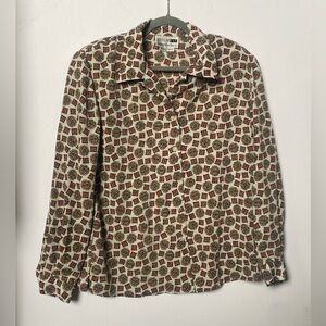 Leslie Fay Red and Cream Geometric Blouse